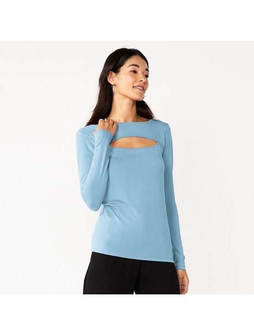 Women's Nine West Fitted Long Sleeve Cutout Top