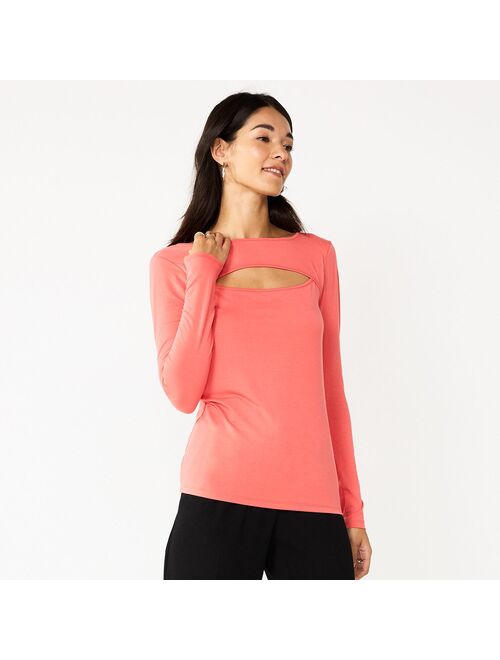 Women's Nine West Fitted Long Sleeve Cutout Top