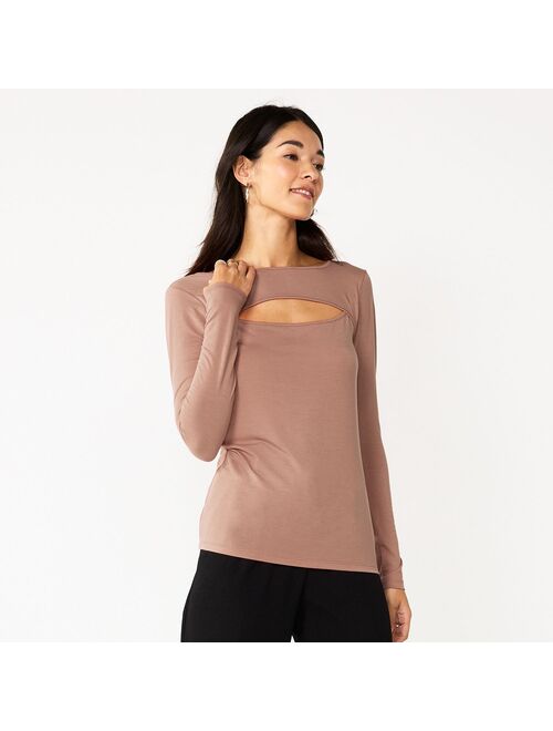 Women's Nine West Fitted Long Sleeve Cutout Top