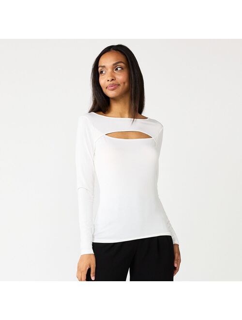 Women's Nine West Fitted Long Sleeve Cutout Top