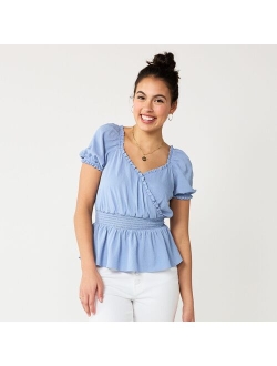 Juniors' SO Smocked Waist Sweetheart Neckline Top