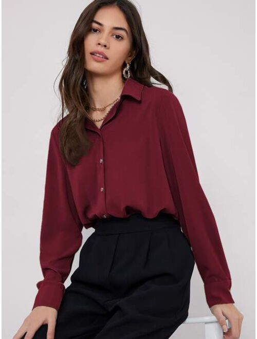 SHEIN BIZwear Solid Curved Hem Shirt