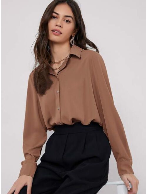 SHEIN BIZwear Solid Curved Hem Shirt