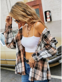 Drop Shoulder Tartan Longline Blouse