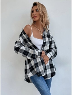 Drop Shoulder Tartan Longline Blouse