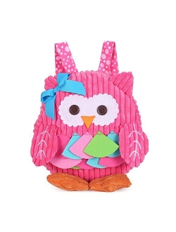 Rejolly Owl Backpack for Toddler Girls Cute Mini Plush Baby Book Bag Animal Cartoon Preschool Purse for Kids 1.5-3 Years Pink