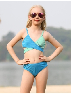 AS ROSE RICH Girls Bathing Suits 7-16 - Two Piece Swimsuits for Girls -  Summer Beach Sports Bikini for Kids UPF50+