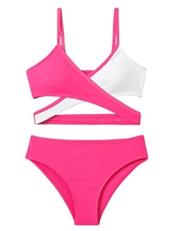 Aulyffo Girls Swimsuits Bikini Set,Two Piece Swimsuit Criss Cross Bathing Suit Girls' Swimwear