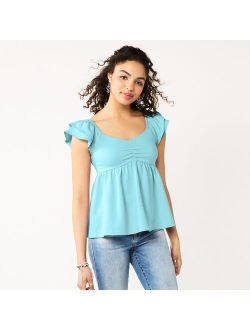 Juniors' SO Flutter Sleeve Babydoll Top