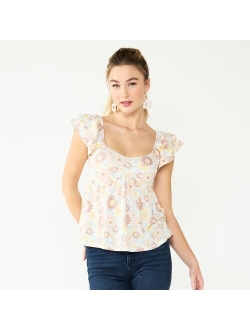 Juniors' SO Flutter Sleeve Babydoll Top