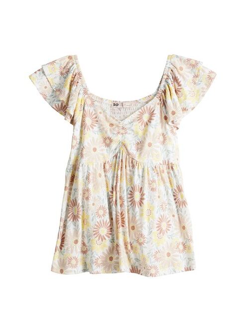 Juniors' SO Flutter Sleeve Babydoll Top