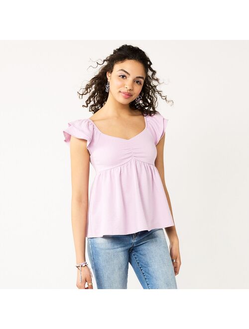 Juniors' SO Flutter Sleeve Babydoll Top