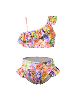 CHILDRENSTAR Girls One Shoulder Swimsuits Kids Two Piece Bathing Suits Beach Pool Swimwear