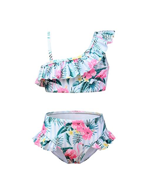 CHILDRENSTAR Girls One Shoulder Swimsuits Kids Two Piece Bathing Suits Beach Pool Swimwear