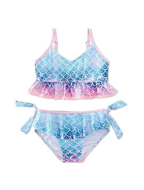 swimsobo Girls Mermaid Swimsuit Ruffle Bathing Suit Kids Two Piece Bikini Set for 3-12 Years