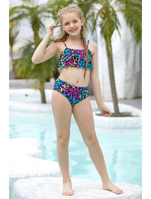 Girl Swimsuit Ruffle Two Piece Children's Swimwear 5-14 Year