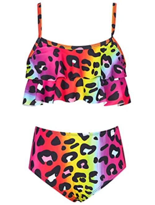 TUONROAD Kid Swim Suits Girl 2 Piece Bikini Sets Swimsuit with Graphic Ruffles Bathing Suits for Girls 5-9 Years