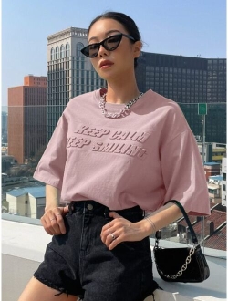 Slogan Pattern Drop Shoulder Tee