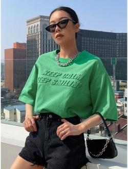 Slogan Pattern Drop Shoulder Tee