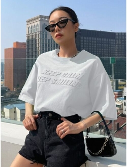 Slogan Pattern Drop Shoulder Tee