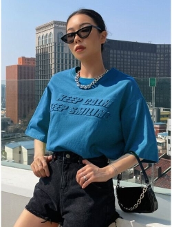 Slogan Pattern Drop Shoulder Tee