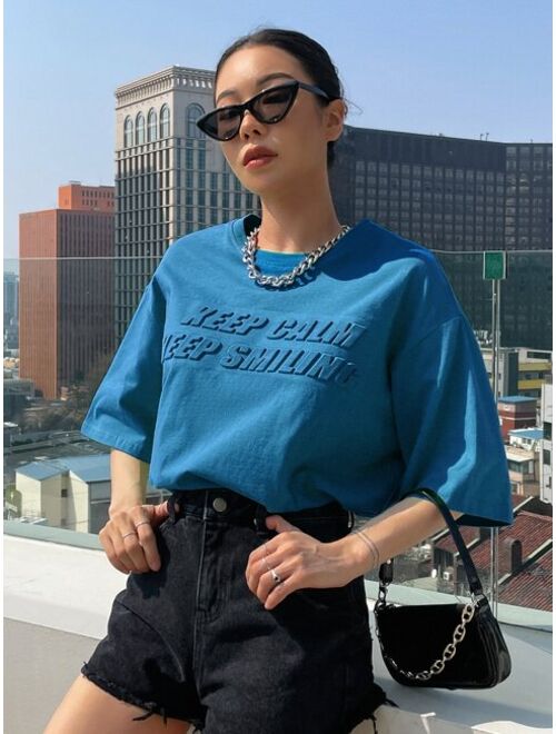 DAZY Slogan Pattern Drop Shoulder Tee