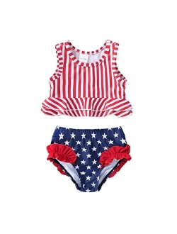 YOUNGER TREE Toddler Baby Girls Summer Swimsuit Sleeveless Striped Swimwear Two-Piece Suit Beach Bikini