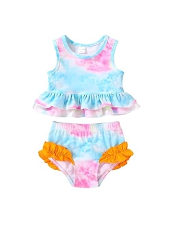 YOUNGER TREE Toddler Baby Girls Summer Swimsuit Sleeveless Striped Swimwear Two-Piece Suit Beach Bikini