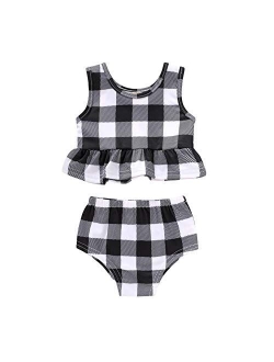 YOUNGER TREE Toddler Baby Girls Summer Swimsuit Sleeveless Striped Swimwear Two-Piece Suit Beach Bikini