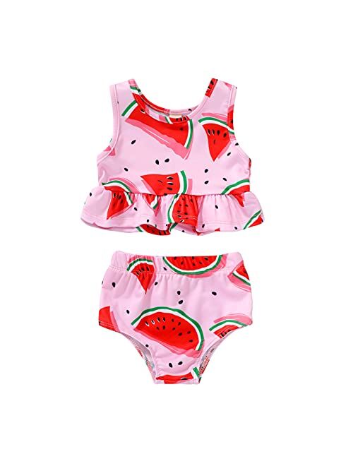 YOUNGER TREE Toddler Baby Girls Summer Swimsuit Sleeveless Striped Swimwear Two-Piece Suit Beach Bikini