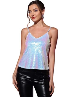 Women's Sequined Shining Camisole Club Party Glitter Disco Sparkle Cami Top