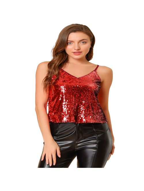 Allegra K Women's Sequined Shining Camisole Club Party Glitter Disco Sparkle Cami Top