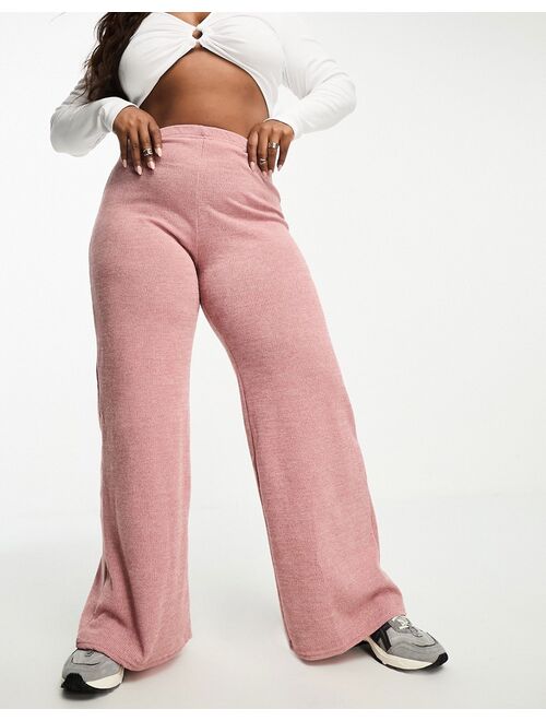 I Saw It First Curve I Saw It First Plus ribbed wide leg pants in pink