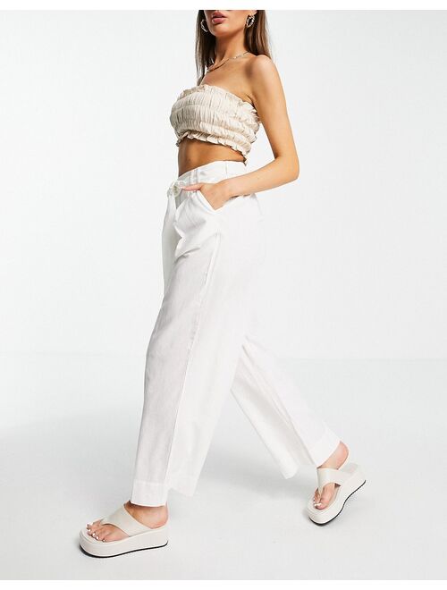 Vila linen touch tie waist wide leg pants in white