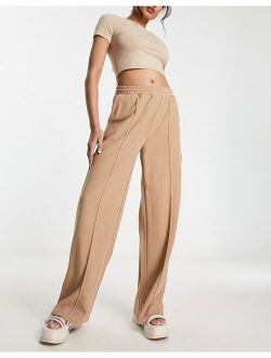 Vila casual wide leg pants with tie waist in camel