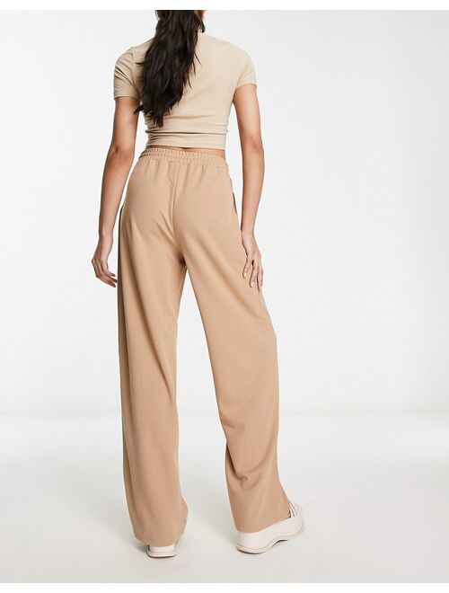 Vila casual wide leg pants with tie waist in camel