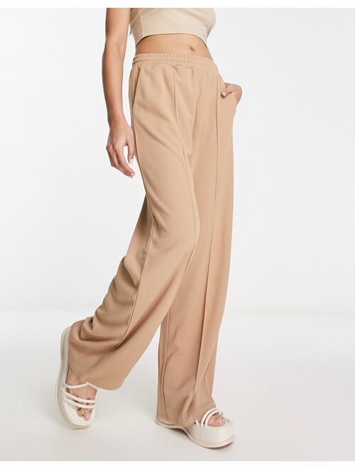 Vila casual wide leg pants with tie waist in camel