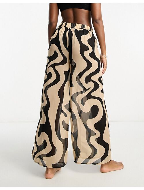 New Look marble print beach pants in black pattern