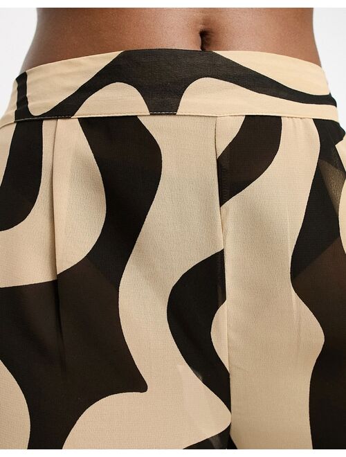 New Look marble print beach pants in black pattern