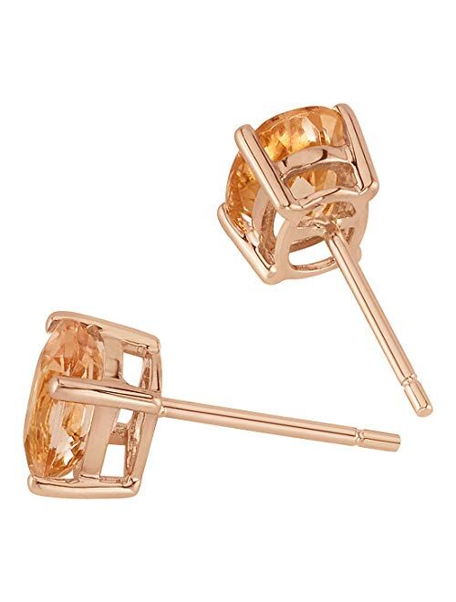 Peora Morganite Earrings for Women in 14 Karat Rose Gold, Classic Solitaire Studs, 7x5mm Oval Shape, 1.50 Carats total, Friction Back