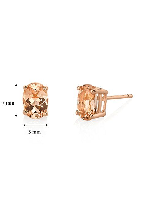 Peora Morganite Earrings for Women in 14 Karat Rose Gold, Classic Solitaire Studs, 7x5mm Oval Shape, 1.50 Carats total, Friction Back