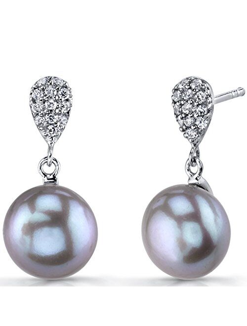 Peora Freshwater Cultured Twilight Grey Pearl Dangle Drop Earrings in Sterling Silver, 10mm Round Button Shape, Friction Backs