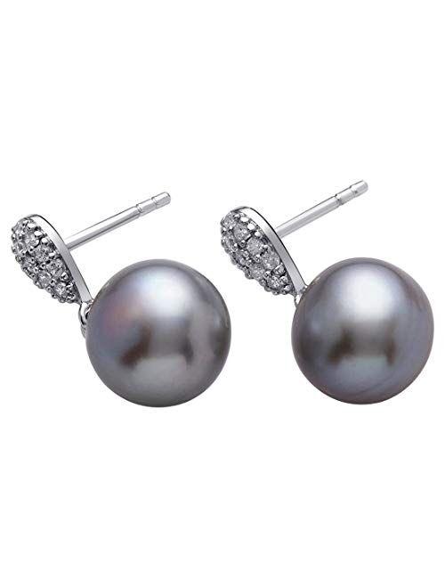 Peora Freshwater Cultured Twilight Grey Pearl Dangle Drop Earrings in Sterling Silver, 10mm Round Button Shape, Friction Backs