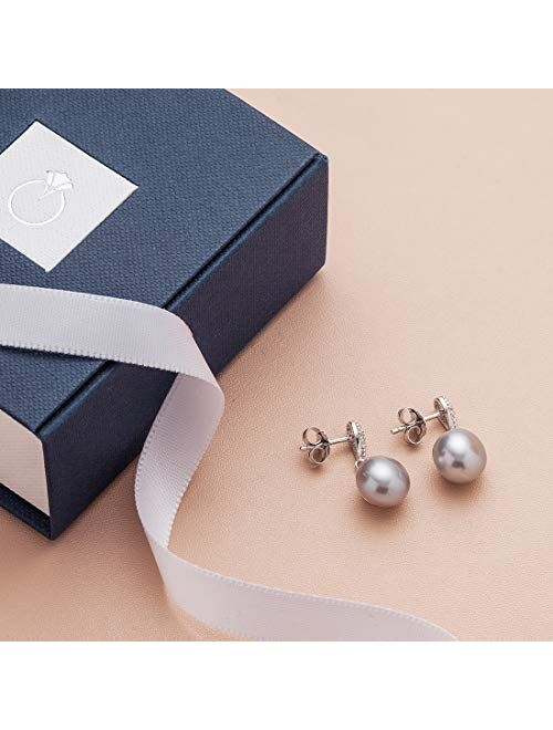 Peora Freshwater Cultured Twilight Grey Pearl Dangle Drop Earrings in Sterling Silver, 10mm Round Button Shape, Friction Backs