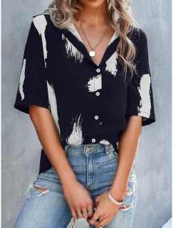 Brush Print Drop Shoulder Shirt