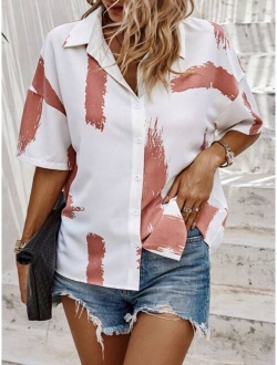 Brush Print Drop Shoulder Shirt