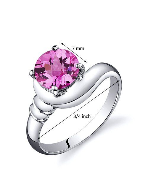 Peora Created Pink Sapphire Modern Ring Sterling Silver Rhodium Nickel Finish Round 1.75 Carats Sizes 5 to 9