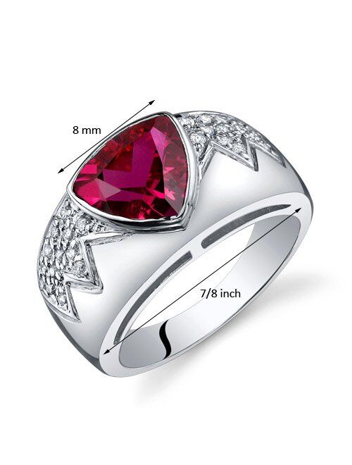 Peora Created Ruby Museum Ring Sterling Silver Rhodium Nickel Finish Trillion Cut 2.50 Carats Sizes 5 to 9