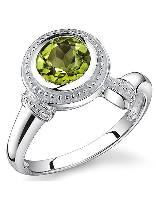 Peora 1.50 Carats Round Cut Peridot Ring in Sterling Silver Sizes 5 to 9