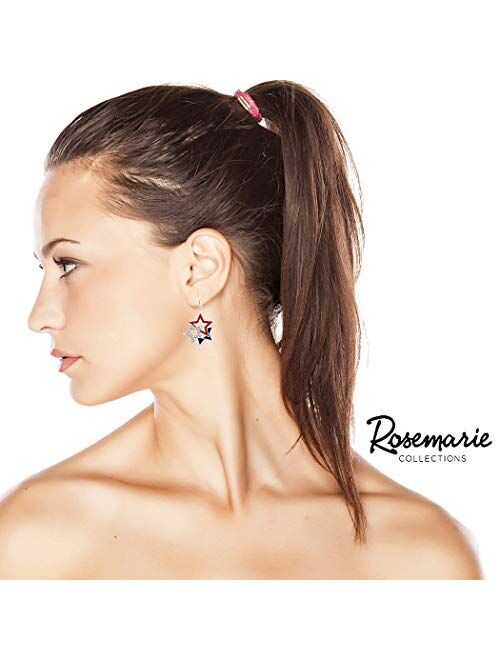 Rosemarie Collections Women's Red White and Blue USA American Flag Stars Dangle Earrings, 1.44"